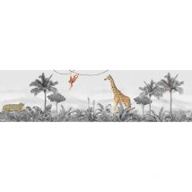 Ag Art - Frise auto-collante animaux de la jungle girafe, léopard et singe en noir et blanc - 1 rouleau de 0,97 x 5 m