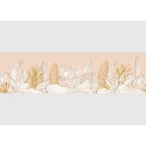 Ag Art - Frise auto-collante feuilles de palmier et fleurs blanches et dorées