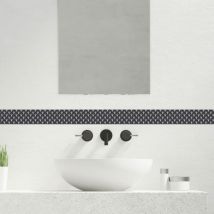 Plage - Frise décorative adhésive, arboréa noir motif éventails noir et blanc, 5 cm x 300 cm