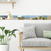Frise adhésive Dunes, Mouettes et Cabines de Plage en Bois, 10 cm x 300 cm, Décoration Bord de Mer, 10 cm x 300 cm