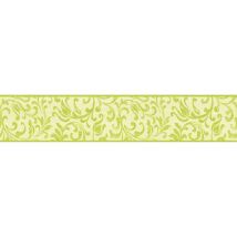 Frise murale baroque pour salle de bain | Frise papier peint vintage pour salon | Frise tapisserie à motif feuille vert et beige - 5,00 x 0,10 m