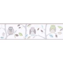 Frise murale couleur pastel pour salon | Frise papier peint à motif hiboux | Frise tapisserie oiseaux pour chambre d'enfant - 5,00 x 0,13 m
