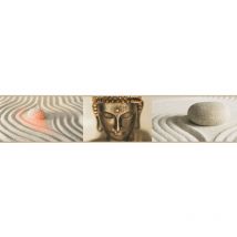 Frise murale idéale pour salle de bain | Frise papier peint japonais beige | Frise tapisserie à motif zen sable, pierre et Buddha - 5,00 x 0,10 m