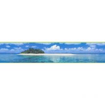Frise murale originale pour salon | Frise papier peint bord de mer pour salle de bain | Frise tapisserie bleue et blanche - 5,00 x 0,10 m