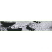 Frise murale zen nature verte | Frise papier peint à motif pierre | Frise tapisserie japonais noir et blanc pour salle de bain - 5,00 x 0,10 m