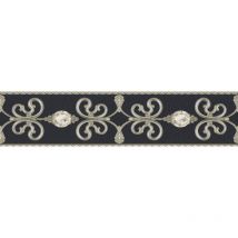 Frise papier peint noir motif baroque Frise tapisserie noire & motif argenté Frise murale pour chambre adulte & salon