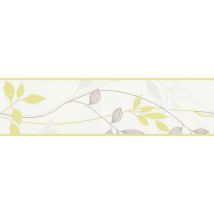 Frise papier peint motif feuille Frise tapisserie verte blanche & grise à motif Frise papier peint pour salon & chambre adulte