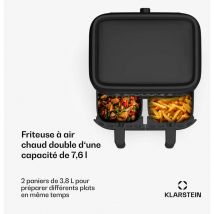 Friteuse à air chaud Klarstein friteuse à air 2 chambres friteuse à air chaud compacte 2850 W friteuse à air 76 L avec panneau de commande tactile