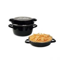 Baumalu - Friteuse émail 26 cm noire avec panier et couvercle verre