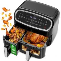 Circlio - Friteuse Sans Huile Double, Air Fryer Tour, Capacité xxl de 10 Litres, 12 Programmes Préétablis, Fonction Minuterie, Friteuse à Air Chaud