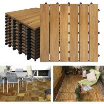 Froadp - 30x30cm Carrelage en Bois d'acacia, Revêtement de sol Extérieur, Dalles Clipsable de Jardin, Caillebotis Plancher avec Plug-in Système pour