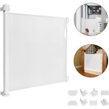 0-150 cm Barrera de Seguridad Extensible de pvc para Escaleras, Puerta de Seguridad Retráctil para Bebés y Mascotas, Blanco - Froadp