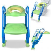 Froadp - Réducteur de Toilette avec Échelle Siège de wc Réglable en Hauteur pour les Tout-Petits (Bleu+Vert)