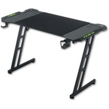 Bureau de Jeu avec led 120x60cm Surface en Fibre de Carbone Ergonomique Table Gamer D'Ordinateur avec Porte-Boisson et Crochet pour Casque pc Desk