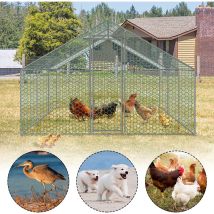 Cages et Poulaillers en Acier Galvanisé, Cage de Volaille Enclos Extérieur avec Toit de Protection Solaire en pe, Grand d'Espace d'Activité pour