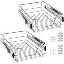 Cuisine Etagère Télescopique Paniers de Rangement Extensible Tablette avec Coulisses de Tiroir Placard Coulissante pour Armoires 40cm (Largeur Réelle