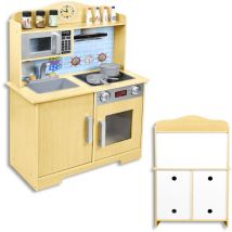Froadp Cuisine pour Enfants Cuisine de Jeu en Bois avec Accessoires Tels que Four à Micro-ondes, Four, Évier, Ustensiles de Cuisine et Épices (Type