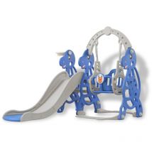 4 en 1 Enfants Toboggan Autoportant, Toboggan Jouet avec Panier de Basket et Balançoire (175x40x120cm) - Froadp