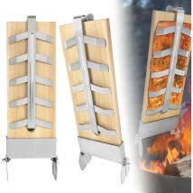 2 Stück Flammlachsbretter mit Edelstahl Halterung 5 Stufen Einstellbar Zedernholz Lachsbrett Flammlachs Räucherbretter Set Tragfähigkeit bis 2,5KG