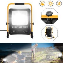 Foco de Construcción led de 200W con Soporte Plegable y Cable de Alimentación de 3M, Carcasa de Aluminio, Luz de Trabajo, Luz Exterior con Protección