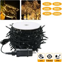 100m Guirnalda Luces Exterior 1000 LEDs Cortina Luces con Enchufe y 8 Modos de Iluminación Cadena de Luz IP44 Impermeable Blanco Cálido para Jardín