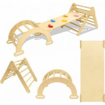 Froadp - 3-in-1 Klettergerüst Indoor Naturholz Klappbar Kletterdreieck mit Rutsche und Kletterbogen für ab 1 Jahr Kleinkinder 40 kg Tragfähigkeit