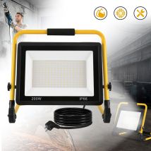 200W led Baustrahler Kaltweiß Fluter Arbeitsleuchte mit Klappbügel Stand & 3m Netzkabel EU-Stecker Aluminiumgehäuse Arbeitsscheinwerfer IP66