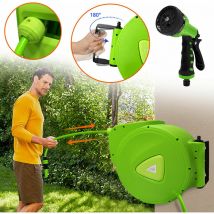 180° Automatique Tambour à Tuyau Pivotant à Boîtier de Mobile Enrouleur de tuyau de raccordement de avec 3/4' Butée de Tuyau et Raccord Rapide pour