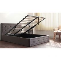 Humza Amani - Frome Ottoman Gas Lift Storage Bed, Velvet Fabric and Sprung Slatted Base - Grey, 4FT6 Double