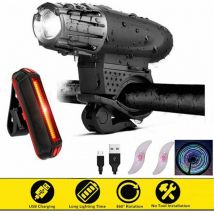 Front and Rear Bike Light, Rechargeable Waterproof led Bike Light with usb Cable, 4 Adjustable Modes + 2 Free Wheel Lights