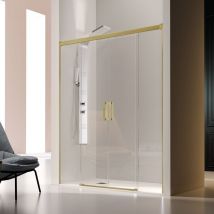 Kassandra - Frontal de ducha 2 Fijos + 2 Puertas Correderas glasé perfil Oro cepillado
