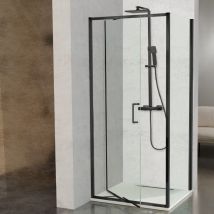 Frontal de ducha abatible + Lateral fijo prisma Negro Pared lateral: 67 - 69 cm