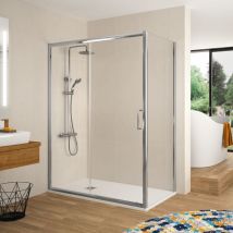 Kassandra - Frontal de ducha + Puerta Corredera 150 cm bella negro Lateral fijo: 67 - 69 cm