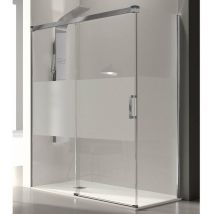 Kassandra - Frontal de ducha + Puerta Corredera 135 cm glasé perfil Cromado con Cristal serigrafiado Sin pared lateral