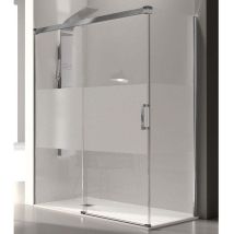 Kassandra - Frontal de ducha + Puerta Corredera 145 cm glasé perfil Cromado con Cristal serigrafiado Pared lateral: 76 - 79 cm