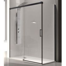 Kassandra - Frontal de ducha + Puerta Corredera 130 cm glasé perfil Negro mate Sin pared lateral