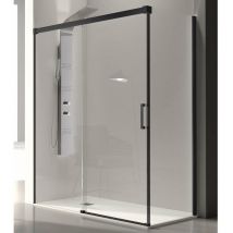Kassandra - Frontal de ducha + Puerta Corredera 125 cm glasé perfil Negro mate Sin pared lateral