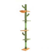 Albero tiragraffi a soffitto verde 229-275cm Altezza regolabile con 4 livelli e sisal Gatti - Fudajo