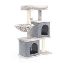 Albero tiragraffi grigio con sisal 89,5cm Con 2 nicchie 2 casette per gatti - Fudajo