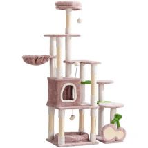 Fudajo - rbol rascador para gatos cereza de 162 cm árbol para gatos rosa con sisal, casita y tumbonas