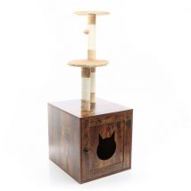Fudajo - Arbre à chat design en bois avec Boîte brun vintage Meuble de grattage polyvalent et Litière