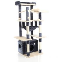 Fudajo - Arbre à chat en Gris foncé Griffoir 134cm Maison Niche Abri Hamac Jeux Animal domestique