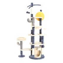 Fudajo - Arbre à chat Gris foncé Hauteur 172cm Maisonnette Abri Hamac Balles de jeu Animal domestique