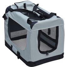 Caisse de transport grise pliable pour animaux domestiques xl (80x58x56cm) Poignée/Couverture - Fudajo