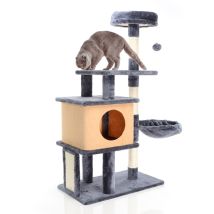 Fudajo Kratzbaum In Dunkelgrau 112 Cm Hoch, Katzenkratzbaum Mit Katzenhaus, Katzenbaum Mit Liegemulde Und Plattformen, Katzenmöbel Mit Kratzbrett