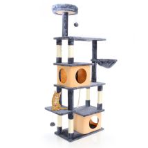 Fudajo - rbol rascador para gatos en gris oscuro 161cm con casas, superficies de reposo y juguetes