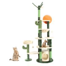 Fudajo - rbol rascador para gatos en verde cactus 172cm con casa y superficies de reposo bolas sisal