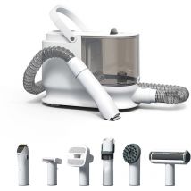 Set per toelettatura di animali domestici 6 in 1, aspira peli per cani e gatti, tosatrice per cani, con accessori per la cura del pelo, colore bianco
