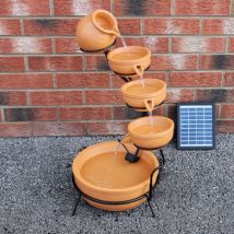 Monster-shop - Fuente de Agua en Cascada de Jardín de 4 Niveles Energía Solar Decoración de Jardín Patio Terraza de Resina Impermeable Terracota Bola