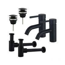 FugaFlow Eccelente Sobrado Badkamer Wastafelkraanset - voor dubbele wastafel - lage wastafelkraan - klikwaste plug - verlaagde design sifon - Mat